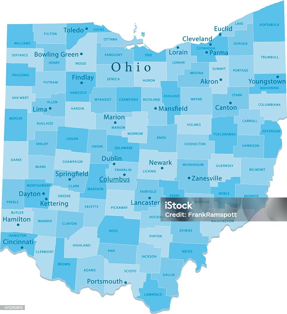 Ohio Wektor Mapa regionów puste - Grafika wektorowa royalty-free (Stan Ohio)