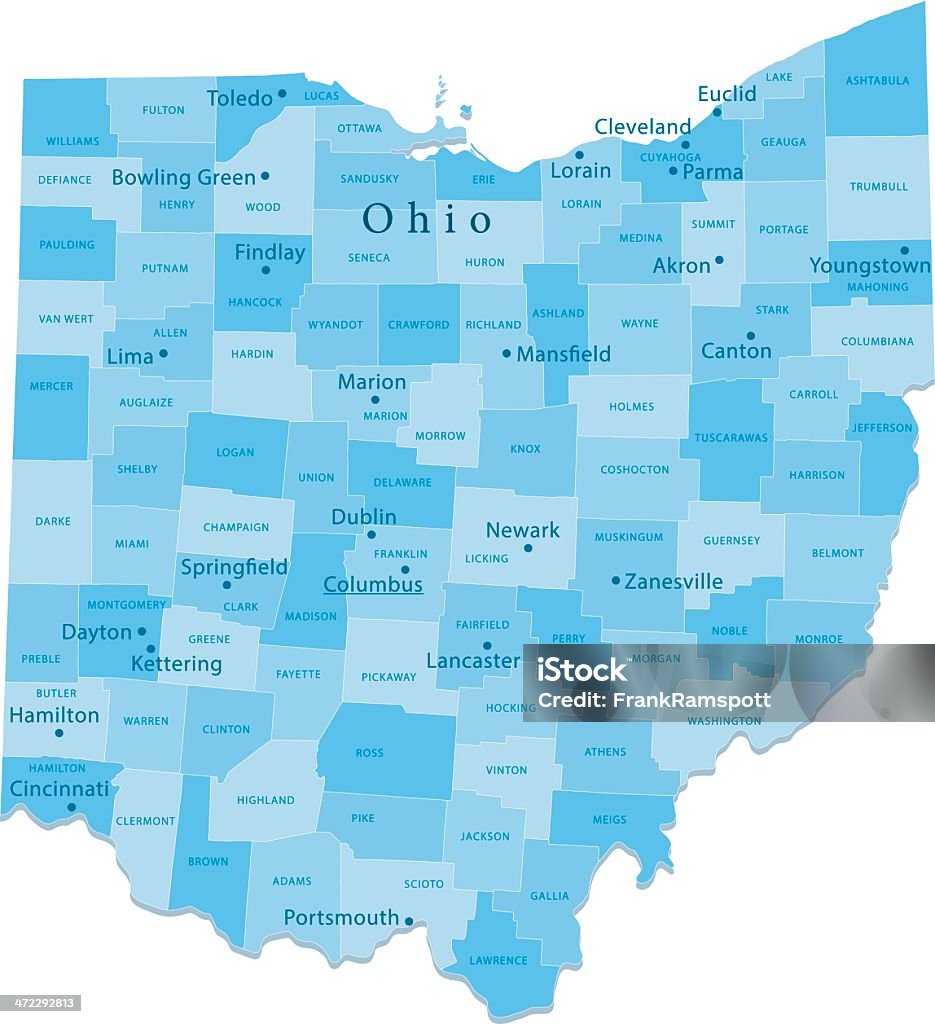 Огайо Векторная карта регионах изолированные - Векторная графика Огайо роялти-фри