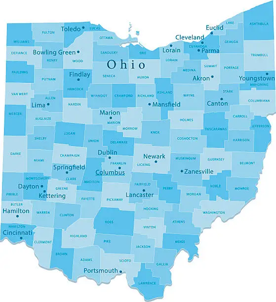 Vector illustration of Ohio Vector Map Regions Isolated