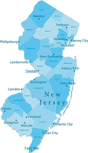 Vector illustration of New Jersey Vector Map Regions Isolated