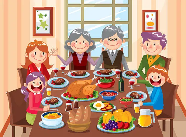 Vector illustration of Family dinner time