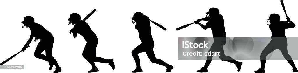 Batting Sequence Vector illustration of a batter swinging at a ball. This series of silhouettes is an ai10 eps file. Softball - Sport stock vector