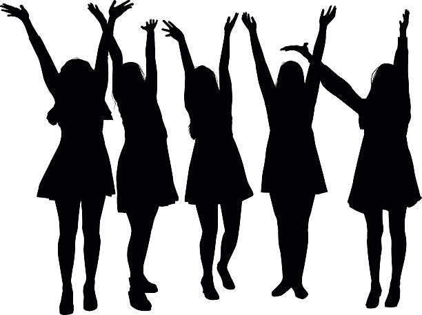 Girls with their Arms in the Air vector art illustration