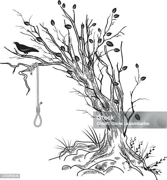 Skizzenhafte Doodled Henkersbaum Mit Noose Und Raven Stock Vektor Art und mehr Bilder von Galgenschlinge