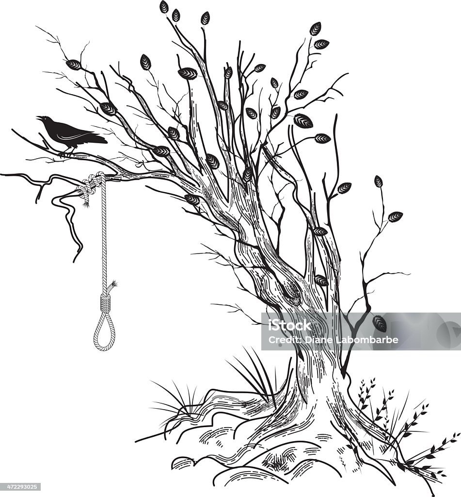 Projektów Doodled drzewo z wiszące Stryczek i Raven - Grafika wektorowa royalty-free (Stryczek)