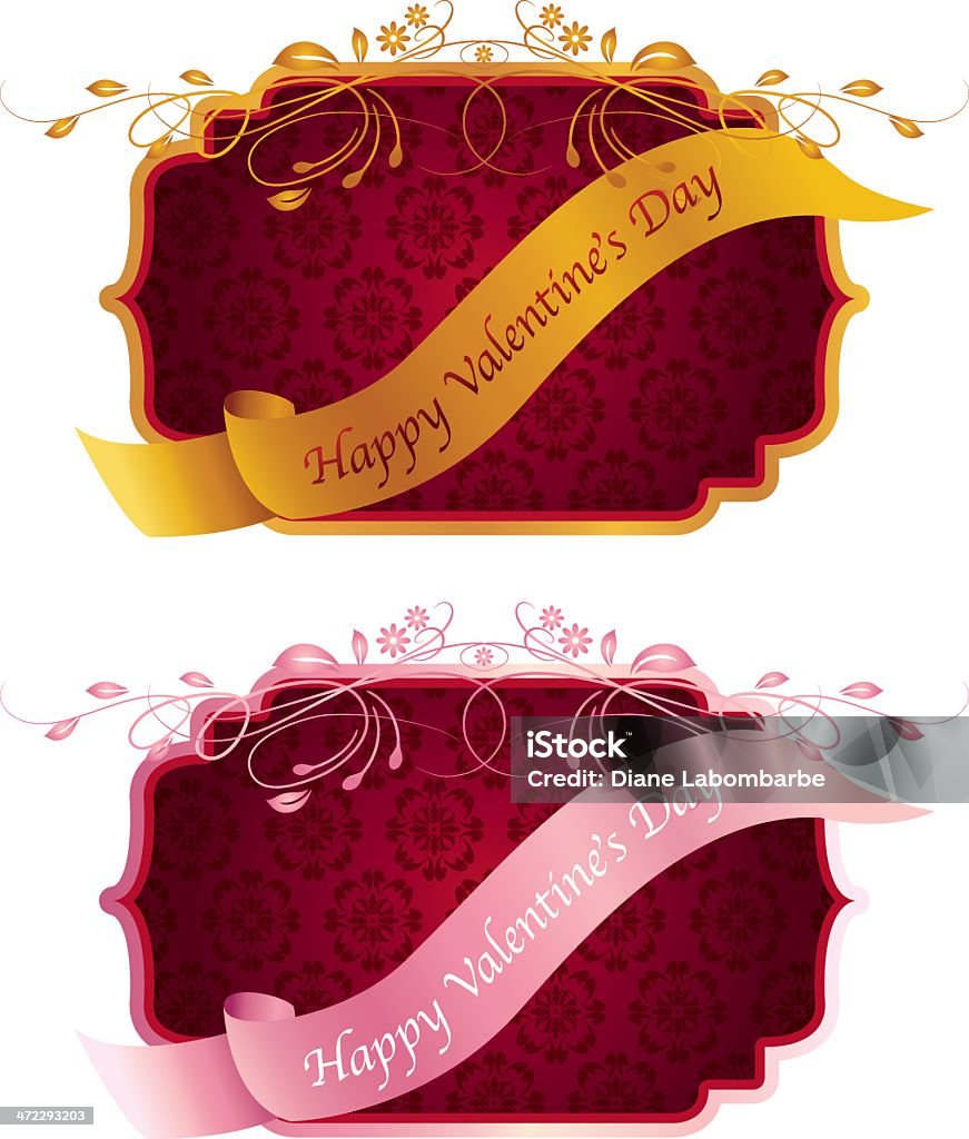 Valentine's Day On Damask bastidor etiqueta - arte vectorial de Anticuado libre de derechos