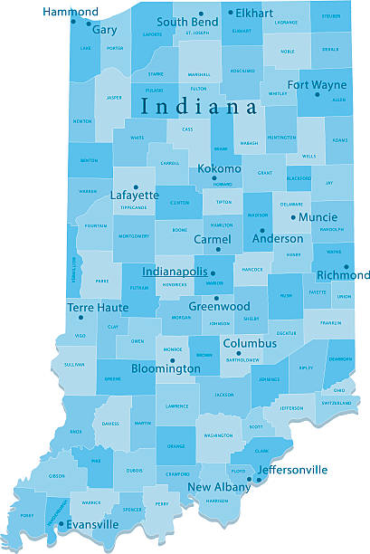 Indiana Vector Map Regions Isolated Detailed vector map of Indiana with administrative divisions. File was created on February 15, 2013. The colors in the .eps-file are ready for print (CMYK). Included files: EPS (v8) and Hi-Res JPG (3953 × 5600 px). south bend stock illustrations