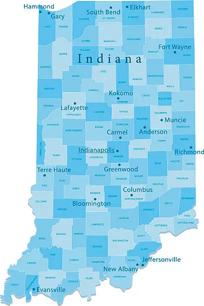 Vector illustration of Indiana Vector Map Regions Isolated
