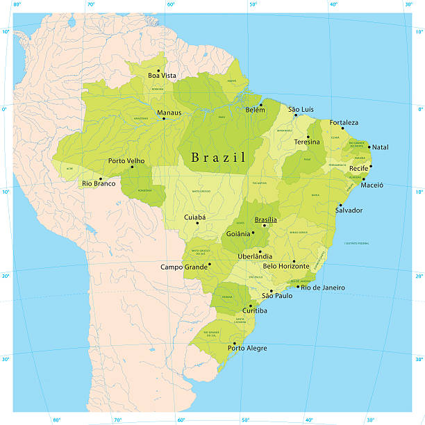 Brazil Vector Map Ultra detailed vector map of Brazil with administrative divisions. Including main rivers and lakes. Each state is grouped separately. You can zoom in well in the vector file. There's more detail visible than you can see in the preview window, because there's a limit of 6000 pixels. You may open the .eps-file in Photoshop at even higher resolutions. Great for super-size usage like trade fair walls. File was created on February 18, 2013. The colors in the .eps-file are ready for print (CMYK). Included files: EPS (v8) and Hi-Res JPG (6000 × 6000 px). amazonia stock illustrations
