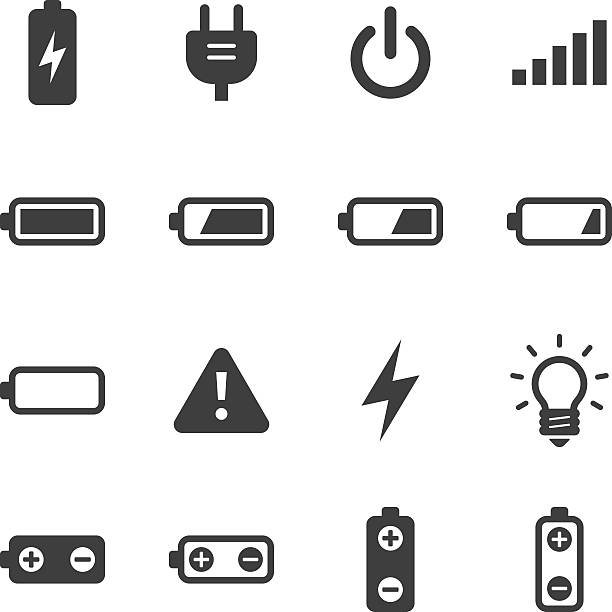ilustrações de stock, clip art, desenhos animados e ícones de conjunto de ícones de mono/bateria & potência - button battery
