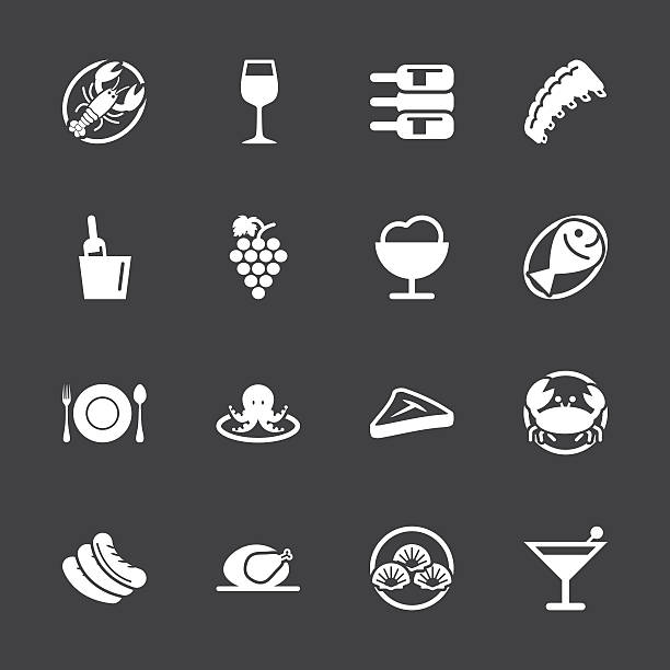 ilustrações de stock, clip art, desenhos animados e ícones de jantar de ícones-série branca/eps10 - steak dinner lobster wine