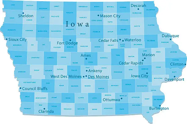 Vector illustration of Iowa Vector Map Regions Isolated