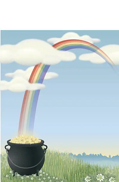 Vector illustration of Pot-of-Gold with Rainbow