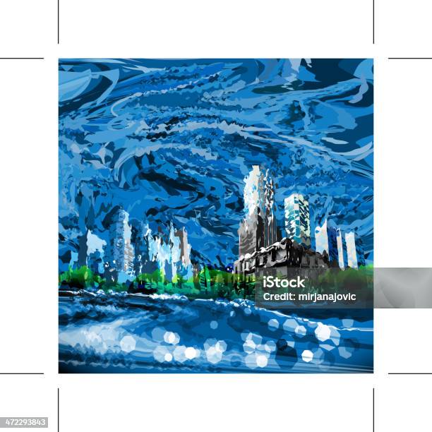 Cidade No Azul - Arte vetorial de stock e mais imagens de Abstrato - Abstrato, Vista da Cidade, Cidade