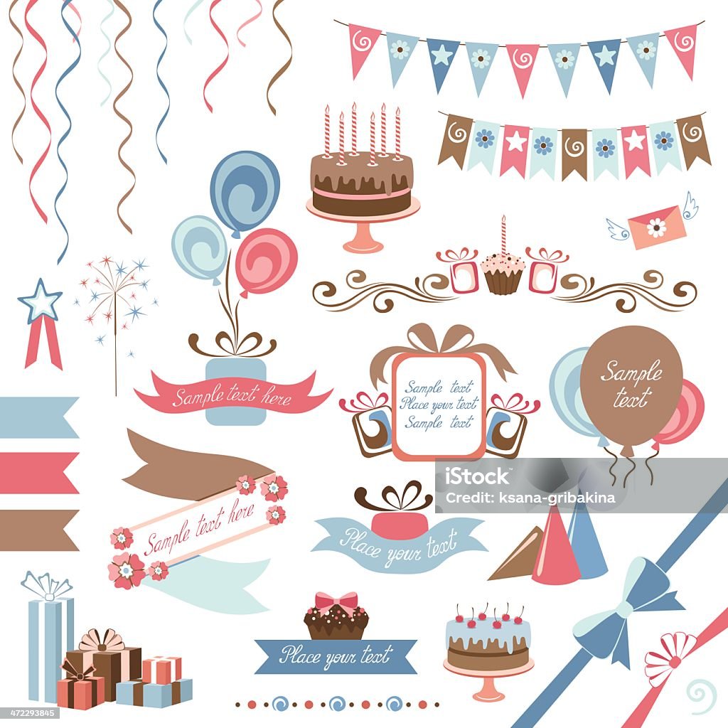 Conjunto de elementos de design de comemoração - Vetor de Aniversário royalty-free