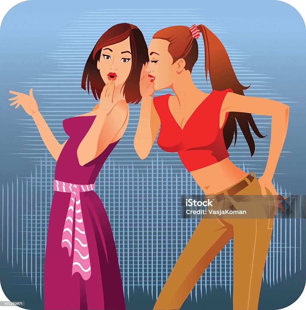 Have You Heard About...? The image shows two friends sharing the latest gossip. Teenage Girls stock vector