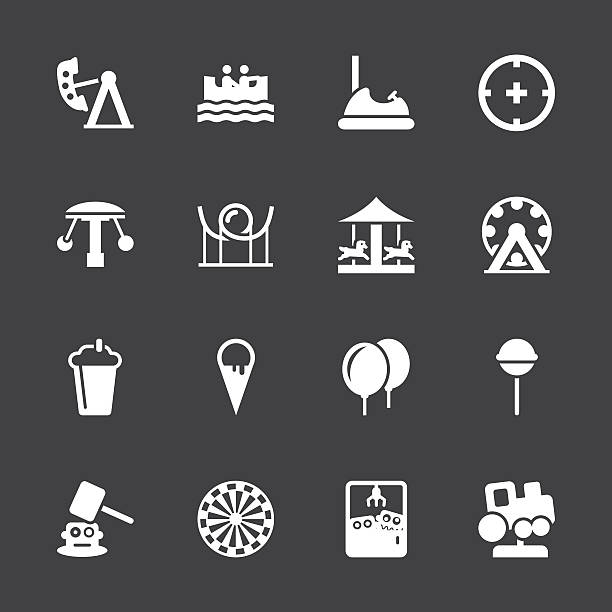 Theme Park Icons - White Series | EPS10 Theme Park Icons White Series Vector EPS10 File. carousel horse isolated stock illustrations