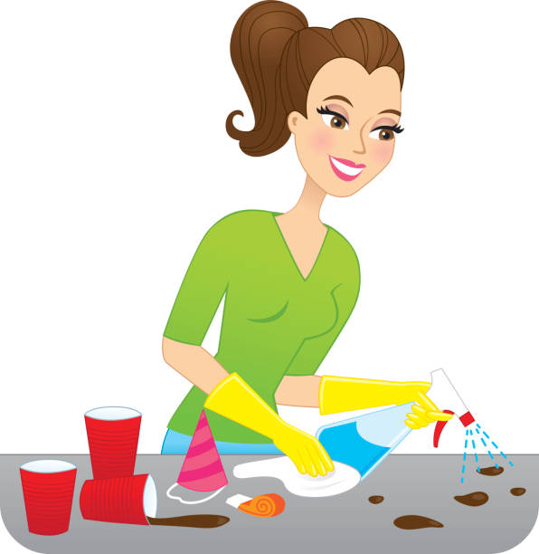 Cleaning up after a party vector art illustration