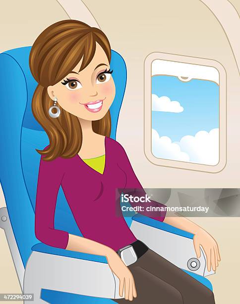 Mulher De Passageiros - Arte vetorial de stock e mais imagens de Avião - Avião, Cabine de Passageiros, Adulto