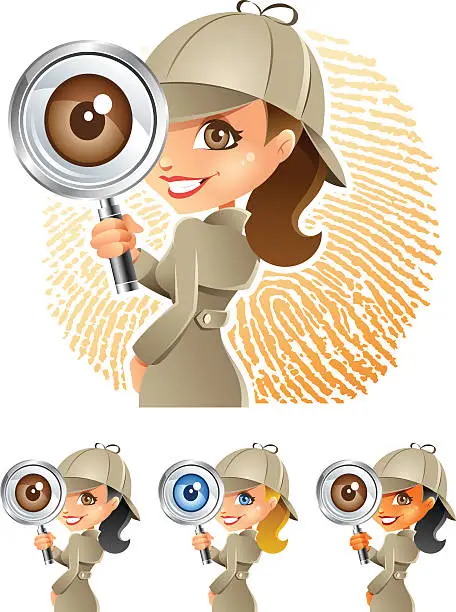 Vector illustration of Detective Girl with Magnifying Glass