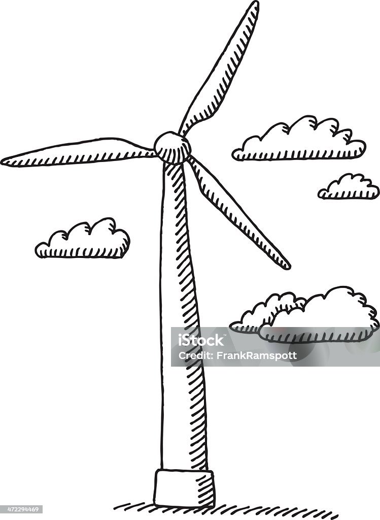 風力タービン雲の描出 - 風力発電機のロイヤリティフリーベクトルアート