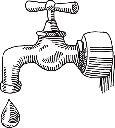 Hand-drawn vector sketch of a dropping Water Tap. Black-and-White sketch on a transparent background (.eps-file). Included files: EPS (v8) and Hi-Res JPG.