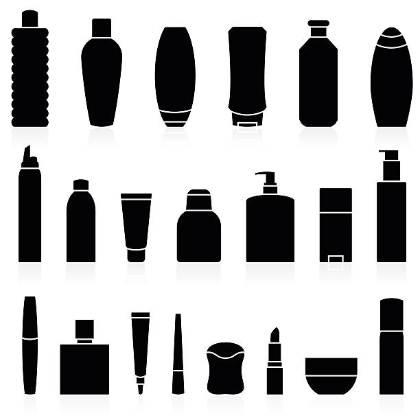 화장품, 메이크업 수취인 실루엣 - liquid soap moisturizer bottle hygiene stock illustrations
