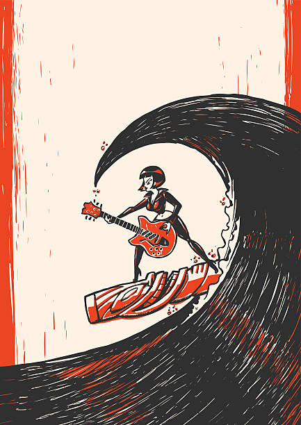 illustrations, cliparts, dessins animés et icônes de surf rock n roll fille affiche - country and western music illustrations
