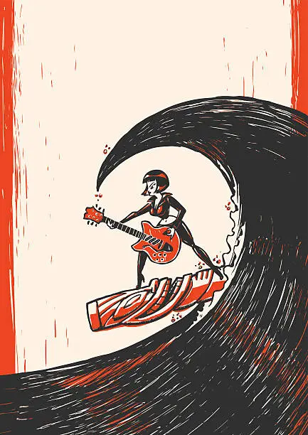 Vector illustration of rock n roll surf girl poster