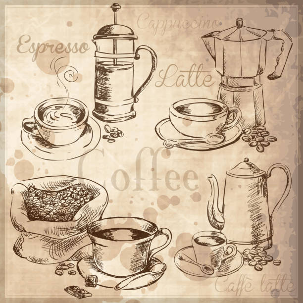 ilustrações, clipart, desenhos animados e ícones de café - coffee bag burlap textured