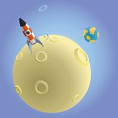 istock Cartoon image of a rocket ship on the moon 472294705