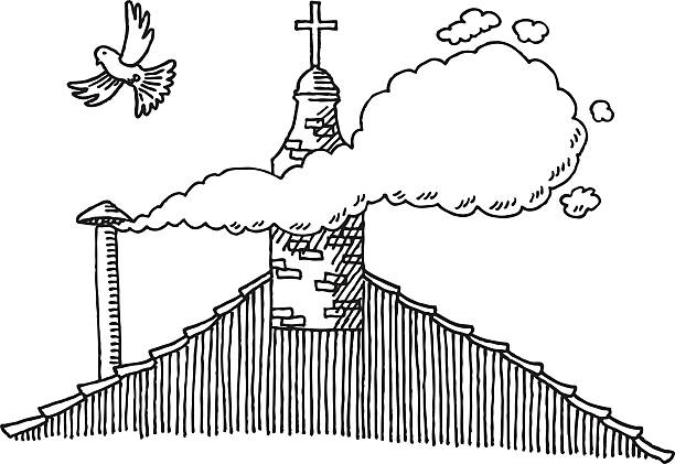 White Smoke Pope Election Drawing Hand-drawn vector sketch of the White Smoke above the Sistine Chapel during a pope election. The White Smoke is the sign that a new pope was elected. Black-and-White sketch on a transparent background (.eps-file). Included files: EPS (v8) and Hi-Res JPG. smoke signal stock illustrations