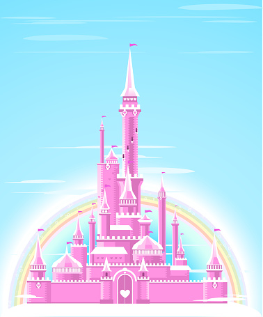 Fairytale Pink Shining Sparkly Palace Castle Fortress with Rainbow