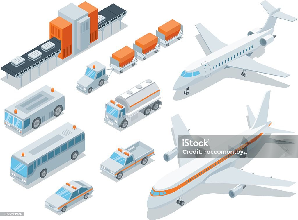 Isometric, Airport Transport Isometric, Airport transport Set made in adobe Illustrator (vector) Isometric Projection stock vector