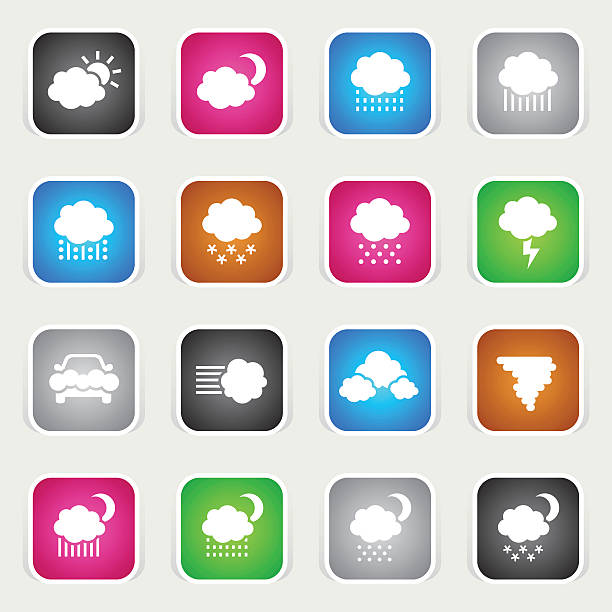 Multicolor Icons - Weather The icons were created using flat shapes, linear and radial gradients. car hailstorm stock illustrations