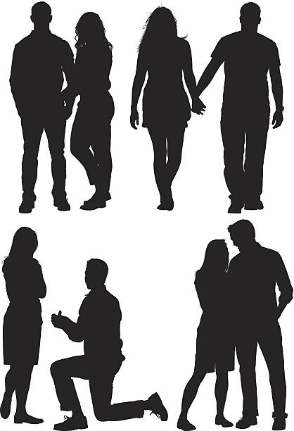 ilustraciones, imágenes clip art, dibujos animados e iconos de stock de múltiples siluetas de un par - parejas