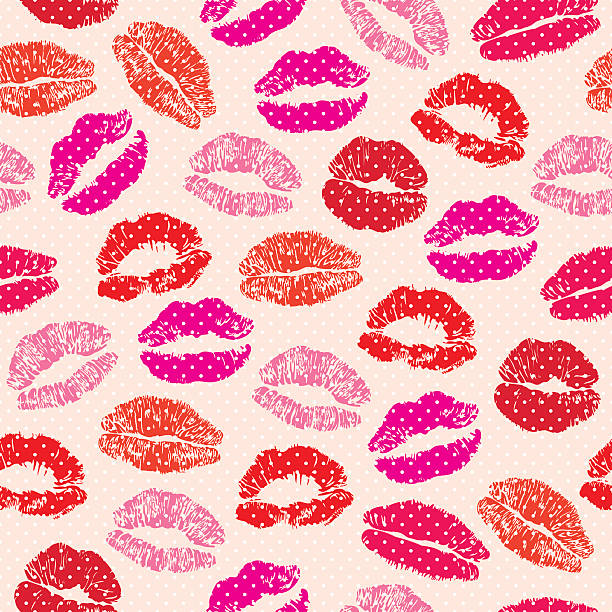 illustrazioni stock, clip art, cartoni animati e icone di tendenza di seamless pattern di rossetto baci - women illustration and painting sensuality color image