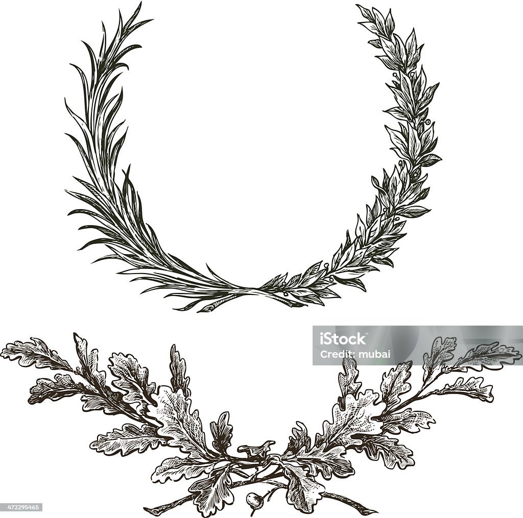 branches de chêne et de laurier - clipart vectoriel de Branche - Partie d'une plante libre de droits