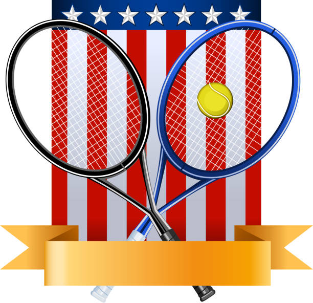 istock American tennis emblem with rackets ball and EEUU flag 472295569