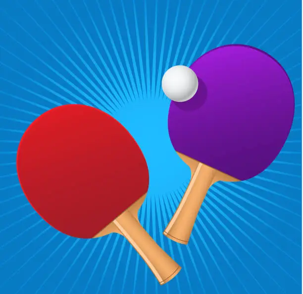 Vector illustration of Ping pong red and blue rackets with game ball