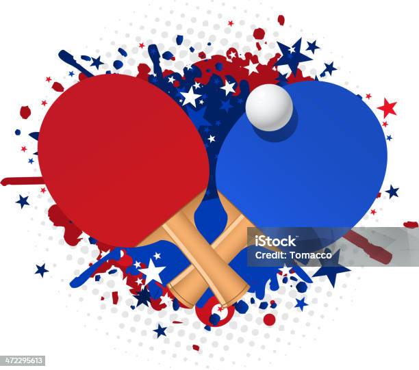 Vetores de Ping Pong Vermelho E Azul Com Estrelas Raquete Toque De Bola e mais imagens de Tênis de mesa