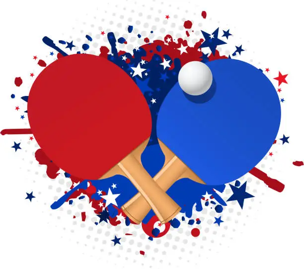 Vector illustration of Ping pong red and blue racket splash with ball stars