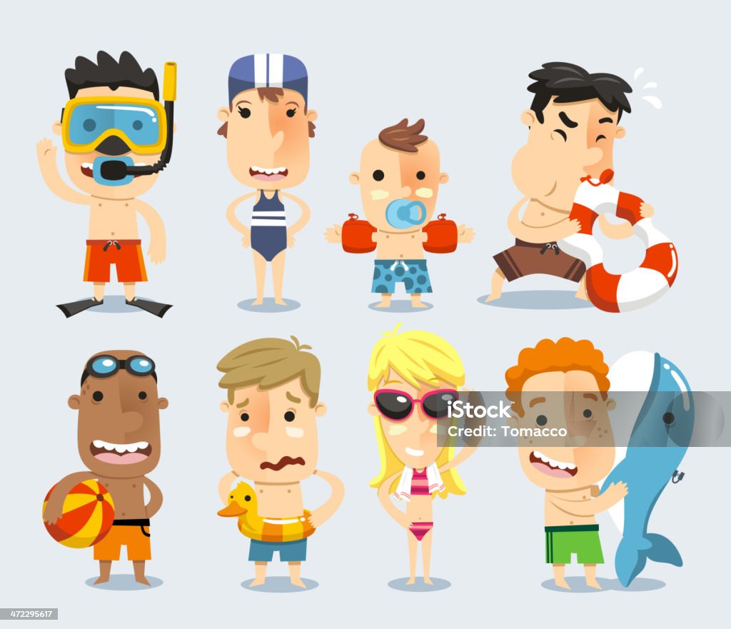 Kinder und Kinder bereit für den Swimmingpool cartoons - Lizenzfrei Schwimmhilfe Vektorgrafik