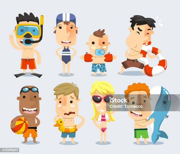 Kinder Und Kinder Bereit Für Den Swimmingpool Cartoons Stock Vektor Art und mehr Bilder von Schwimmhilfe