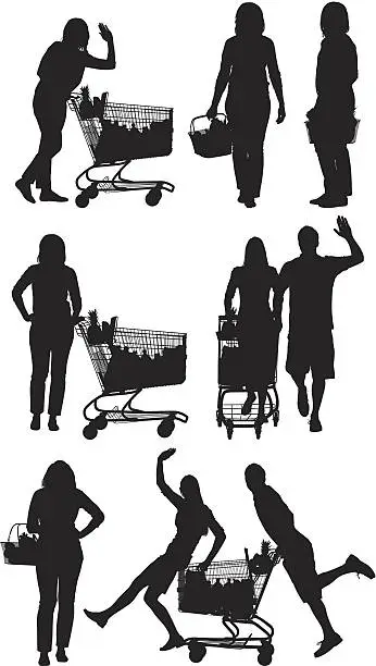 Vector illustration of Multiple images of people at supermarket