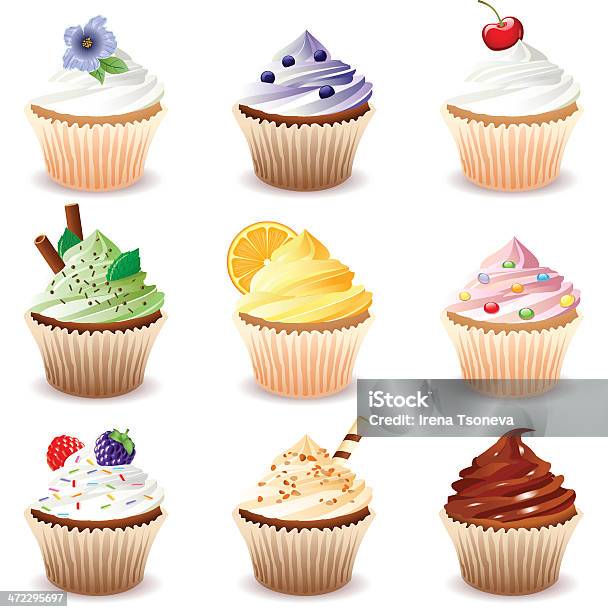 Vecteur Ensemble De Cupcakes Vecteurs libres de droits et plus d'images vectorielles de Cupcake - Cupcake, Illustration, Aliment battu