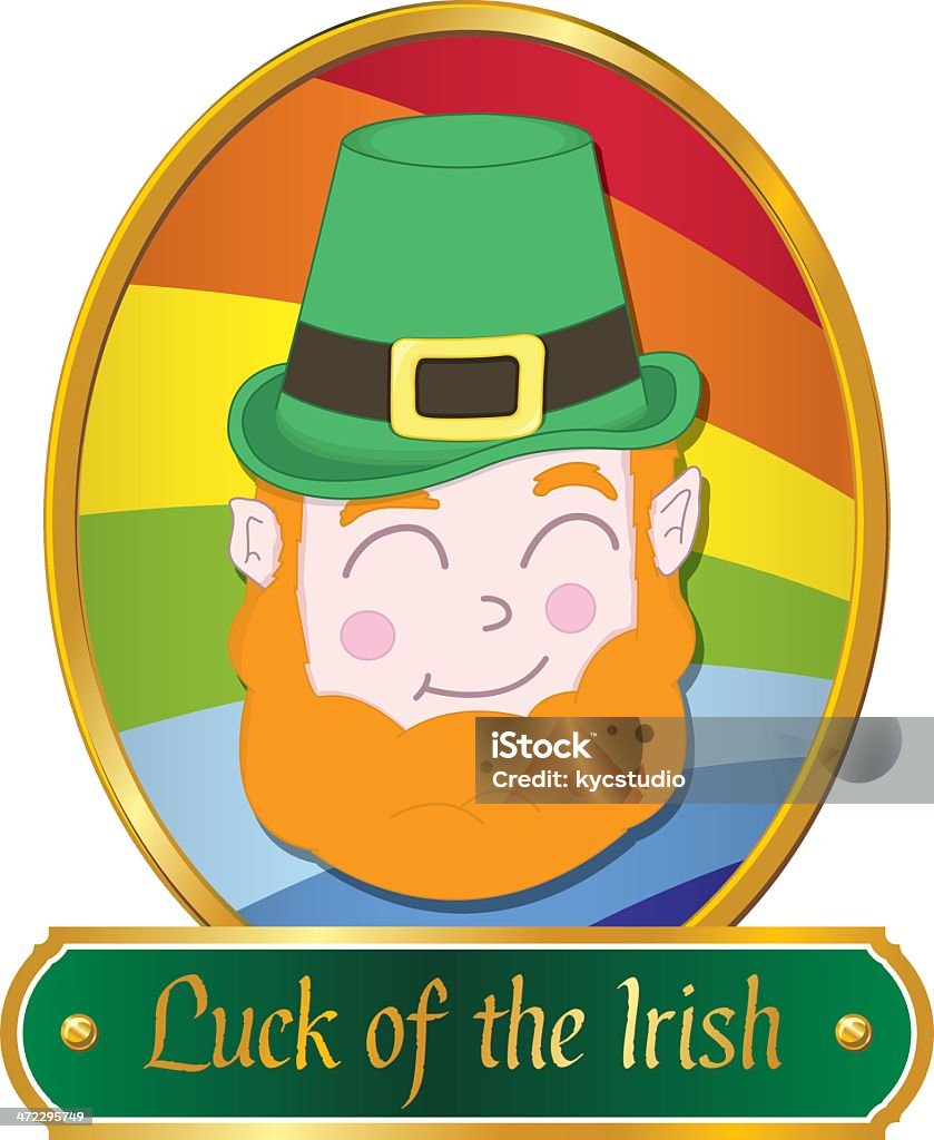 Luck of the Irish St. Patrick's Day with Leprechaun with rainbow back with ribbon. Abstract stock vector