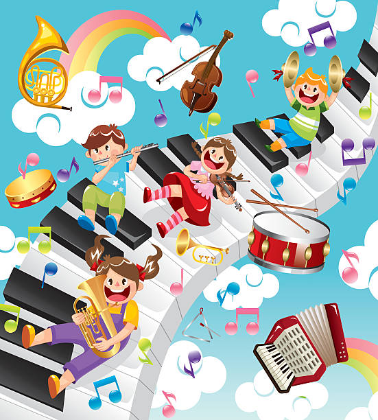 ilustraciones, imágenes clip art, dibujos animados e iconos de stock de los niños como música - musical theater child violin musical instrument