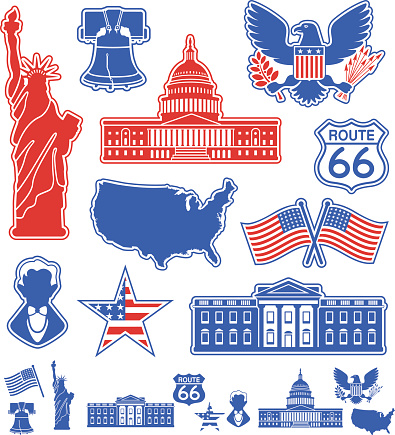 Set of patriotic icons of the United States of America .