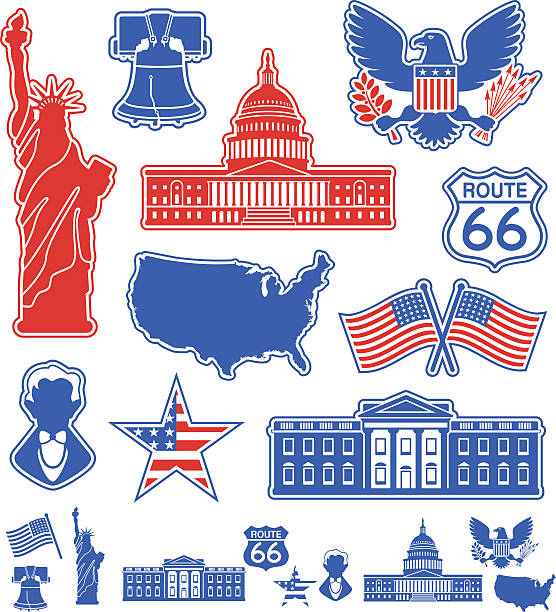 USA Icons Set of patriotic icons of the United States of America . philadelphia stock illustrations